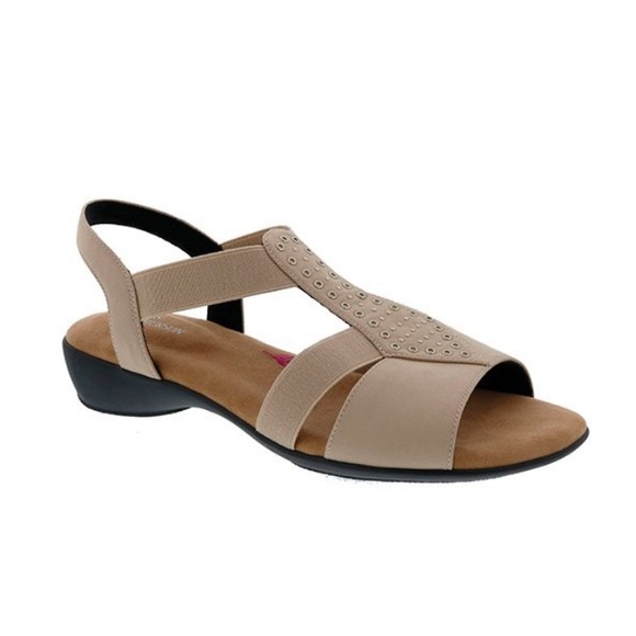 Ros Hommerson Taupe Miriam Sandals Women’s Size 8 Wide T-Strap Elegant NEW - Picture 1 of 9